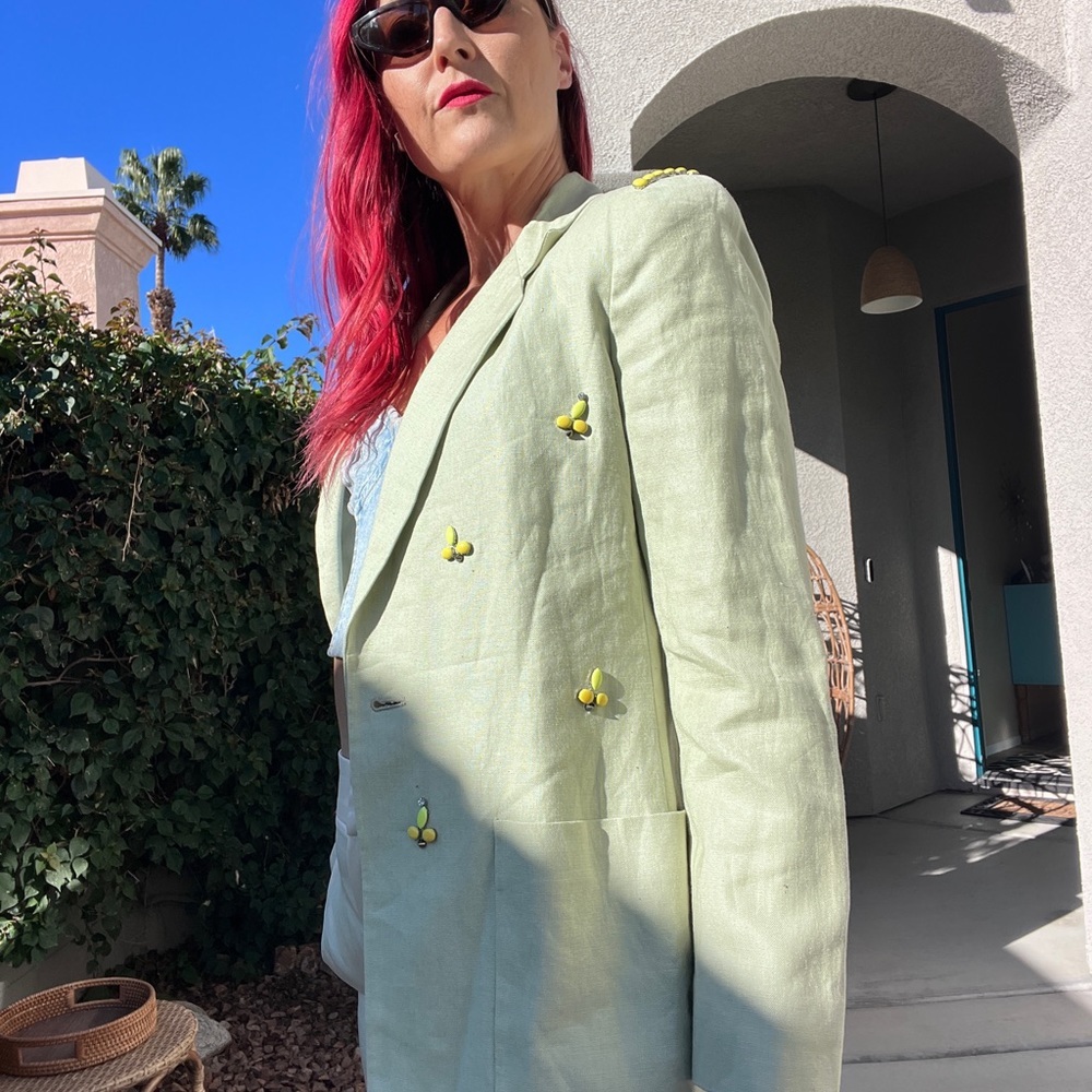 Upcycled vintage green beaded blazer - Picture 3 of 13